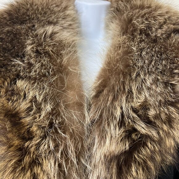 Vintage Womens Medium Long Winter Coat Reclaimed Laine Wool Real Fox Fur Collar - Picture 7 of 11